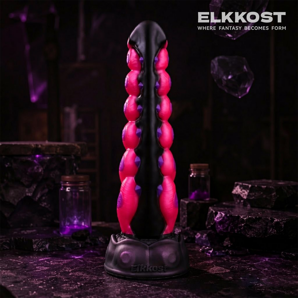 Megapede Phantom Rose Red Beaded Suction Cup Dildo